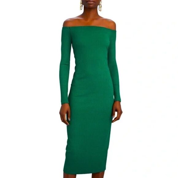 ENZA COSTA Off-The-Shoulder Midi Dress Green Size M - Picture 1 of 7